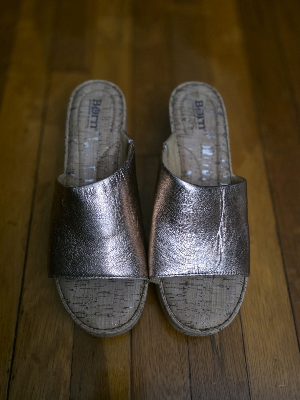 Born Metallic Leather Rose Gold Slide Mules